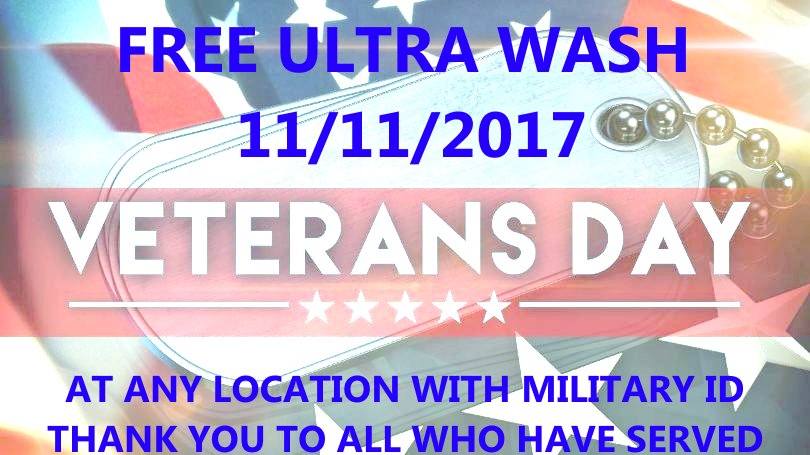 FabFreddys's tweet photo. Thank you for your service! Come in to any location for a FREE Ultra wash 11/11/17 with your Military ID. #fabfreddys #veteransday https://t.co/iKCdnjnC9Z