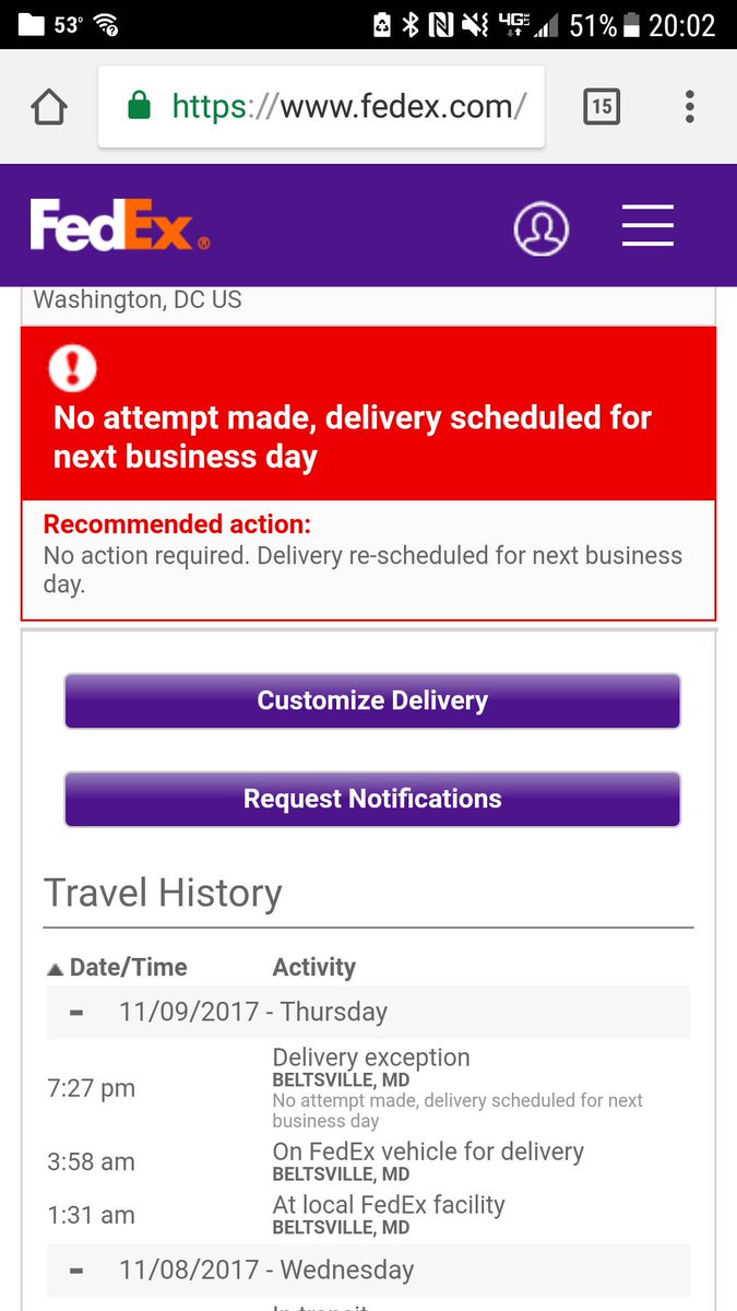 .<a href="/FedEx/">FedEx</a> What gives? Two days in a row, delivery scheduled and then cancelled. Now I leave town for 6 days.  What garbage.