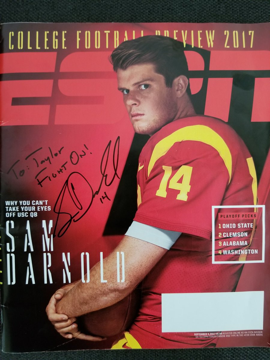 _Bro_Hamm_'s tweet photo. Just got a signed @ESPNTheMagazine from Sam Darnold: "To Taylor, #FightOn!"✌🏾 #USC #LordPleaseHealTaylor https://t.co/1PfR5EVr25