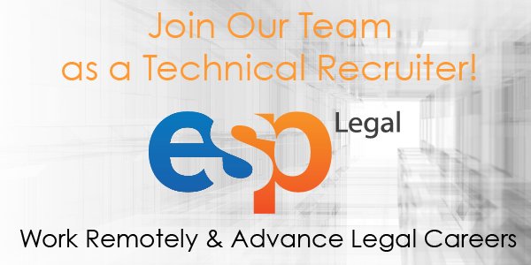 ESPLegal's tweet photo. We're looking for an experienced legal #technologyrecruiter to join our team. If you're passionate about advancing careers, you'll love being an ESP Legal #technicalrecruiter! Apply on our website: https://t.co/w5K3hfnVtM https://t.co/FIvYPoaZRV