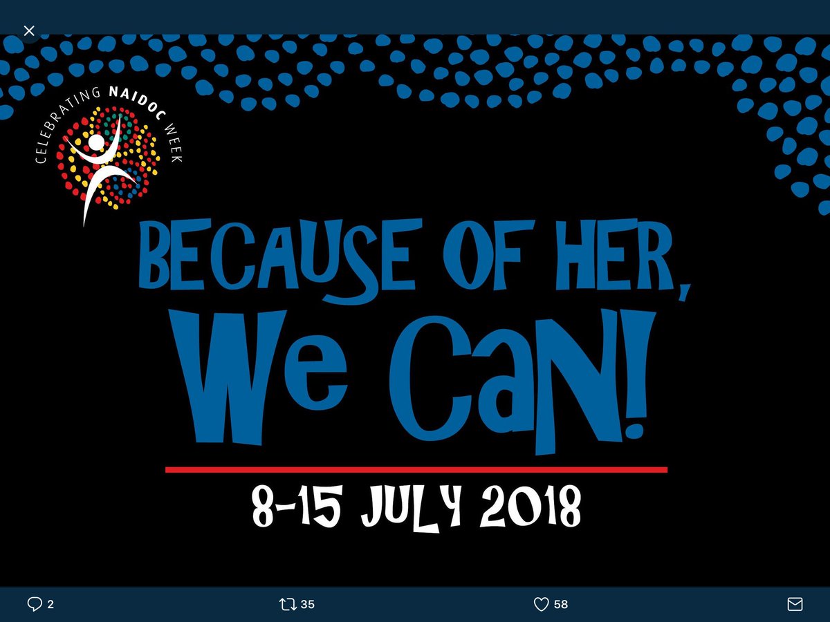 NACCHOAustralia's tweet photo. The NAIDOC Committee have announced the theme for #NAIDOC2018: 'Because of her, we can!' 

@NACCHODepChair @drdawncasey1 @ArabenaKerry @OnTopicAus @VACCHO_CEO @AnitaHeiss @BraybrookA @IndigenousX @BelindaField3 @LynoreGeia @marcialangton 

#NAIDOC2018 https://t.co/uXLeiBmavT https://t.co/3BbUXERfm3