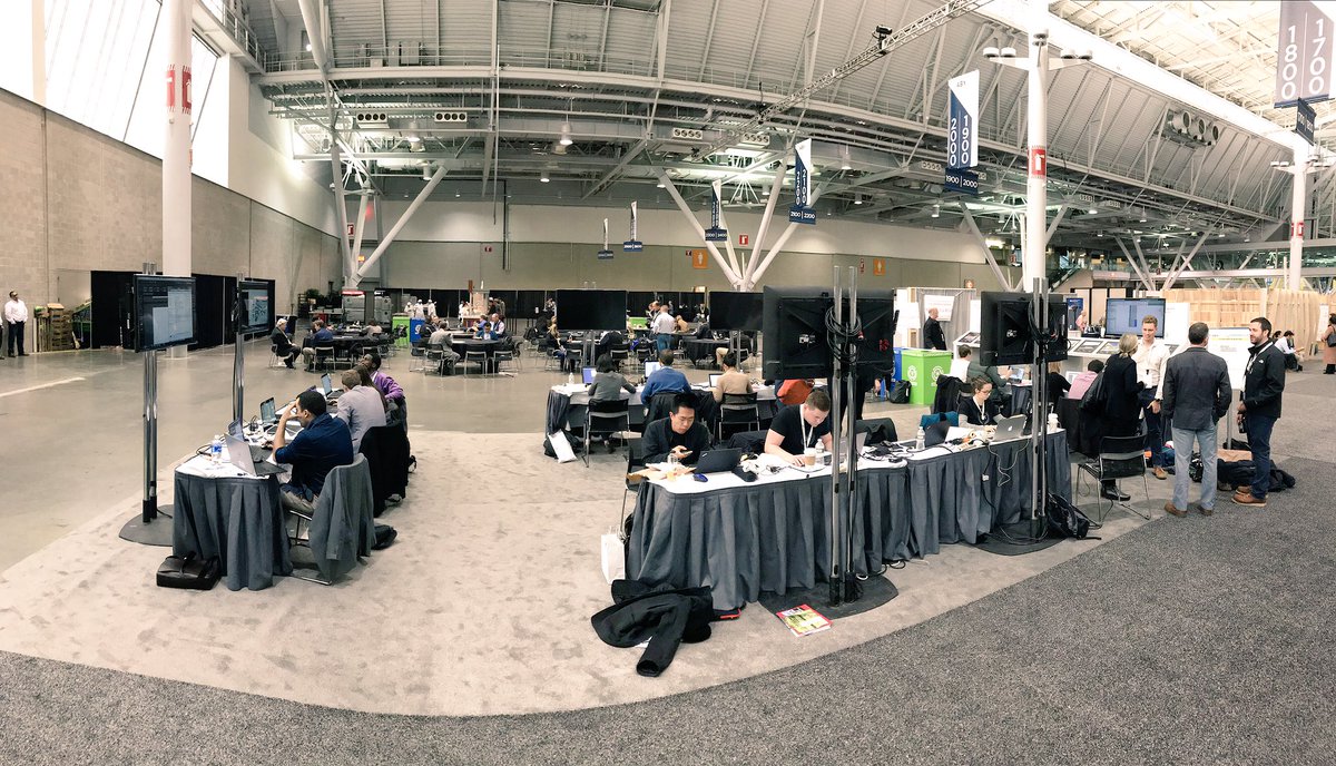 AtwoodPeter's tweet photo. One hour left and @MicrodeskInc @ElkusManfredi @CBTarchitects @Arrowstreet are all hard at work for the #ABX2017 #Greenbuild2017 #designtechthrowdown https://t.co/vA4Jfow4z3