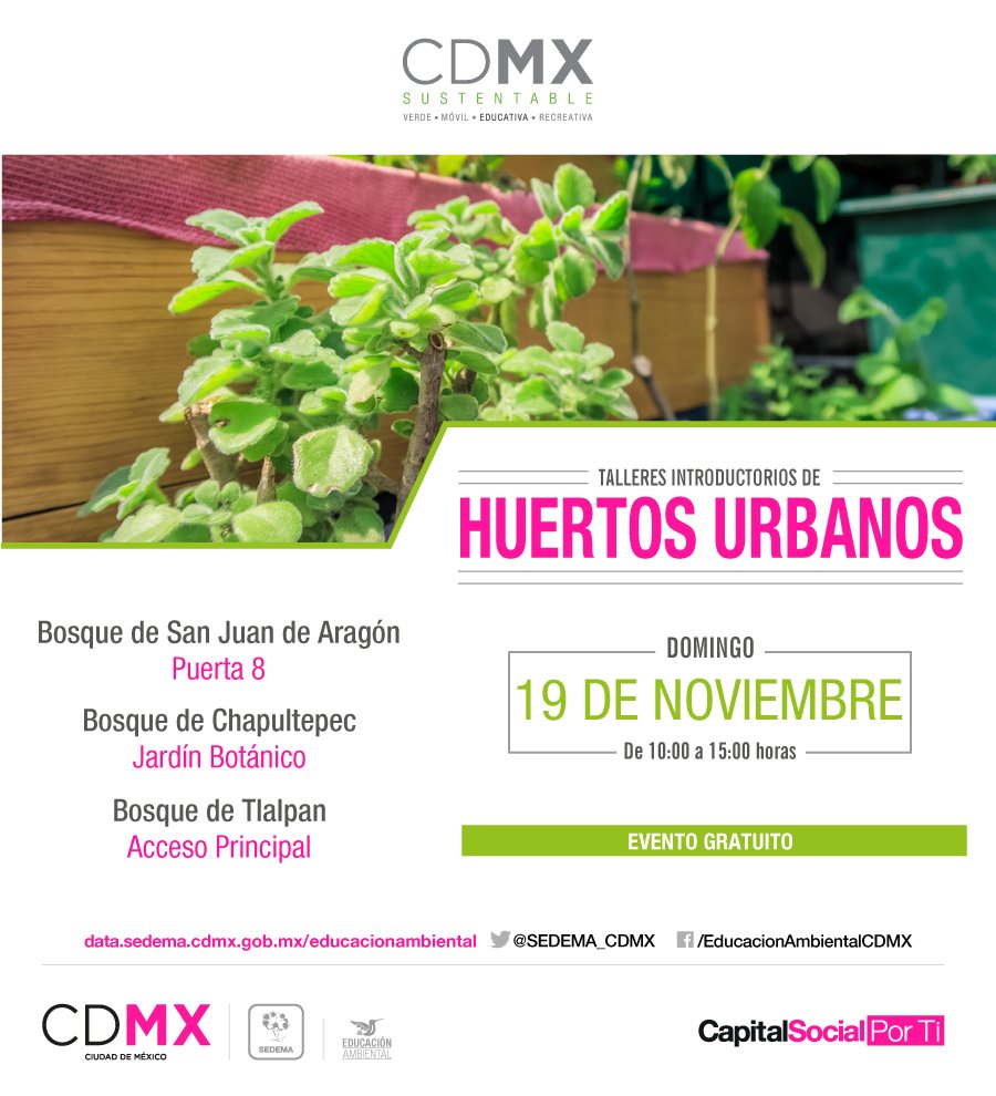 #RecuerdaQue el 19 de noviembre tienes una cita en los Talleres introductorios de Huertos urbanos. Consulta las sedes y horarios.