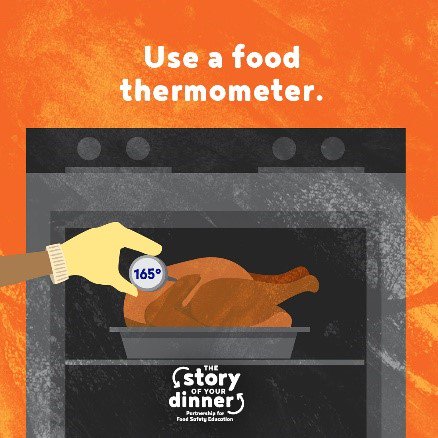 A1: We use a food thermometer to ensure our turkey is cooked to an internal temperate of 165 degrees Fahrenheit #storyofyourdinner