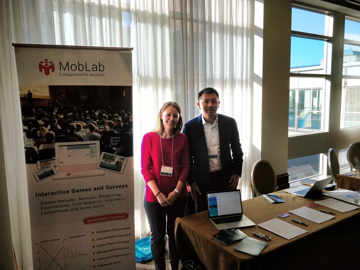 MobLab's tweet photo. Ready for new #teachecon tips @CengageEcon #NETA17? 
Meet with @MobLab for interactive #econgames for your curriculum #DIGinECON https://t.co/mTtkkkYra0