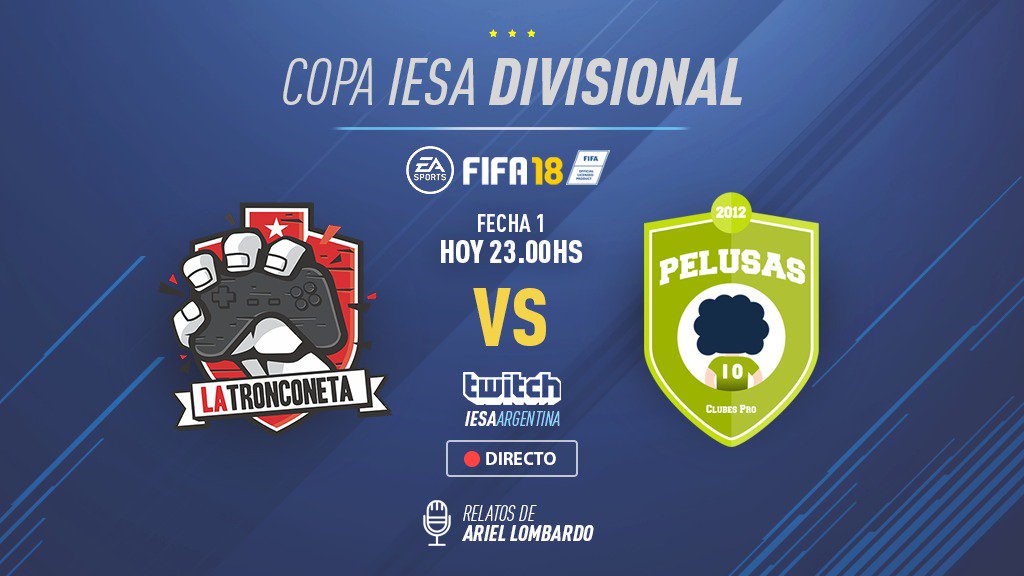 IESAFIFAar's tweet photo. #COPADIVISIONAL
Hoy te traemos dos grandes partidos relatados por la voz oficial @arilombardo31 @LaTronconeta vs @thePELUSAS y Calamares Fc vs @CanYouWithUs por nuestro canal Twitch/iesaargentina Te esperamos. https://t.co/hKnDbngcHX