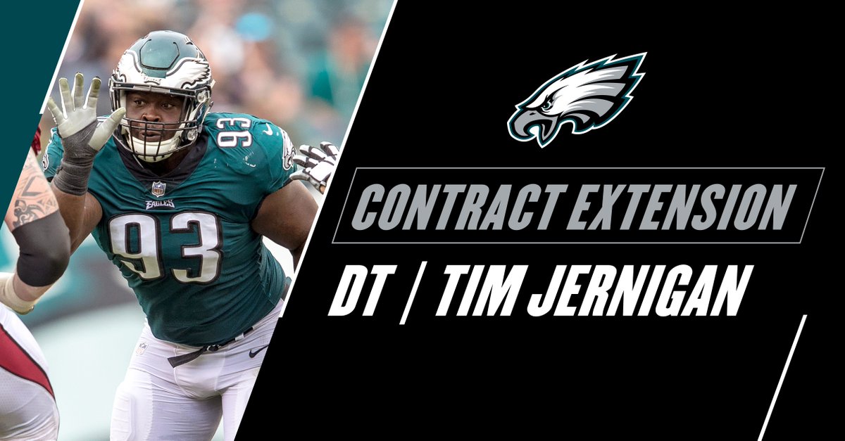 Eagles's tweet photo. #Eagles have signed DT Tim Jernigan to a four-year contract extension through the 2021 season.

#FlyEaglesFly https://t.co/mjYcOzvbiZ