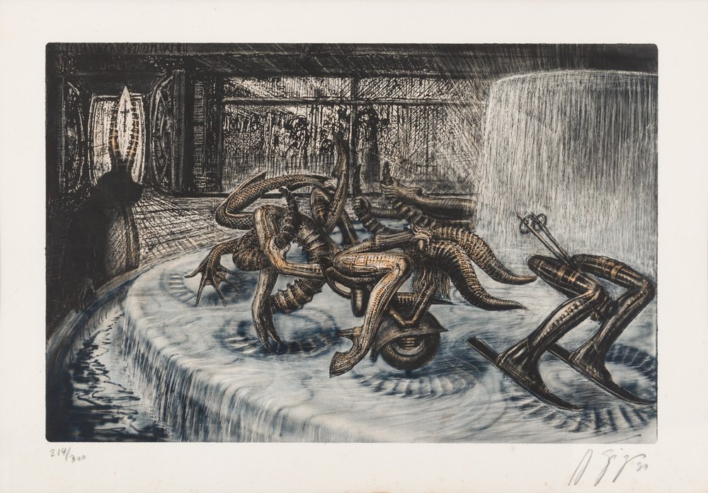 RedTreeAuction's tweet photo. Today's choice:

Giger, Hansruedi (Switzerland, 1940 - 2014)
«Zodiac Fountain»
Colour Lithograph on Paper
53.6 x 82.4 cm
@hrgiger
#RedTreeAuction #Whereartplays #hrgiger #alien #Modernart #Switzerland #Necronomicon https://t.co/LwDidsb6RE