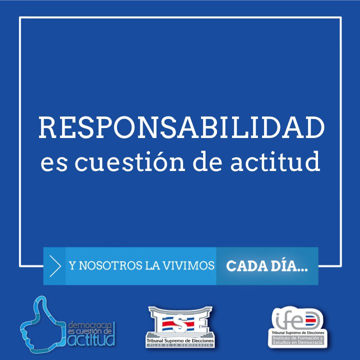 TSECostaRica's tweet photo. Ser responsable es...
#VivirlaDemocracia #ActitudD https://t.co/uv1m1jl1RU