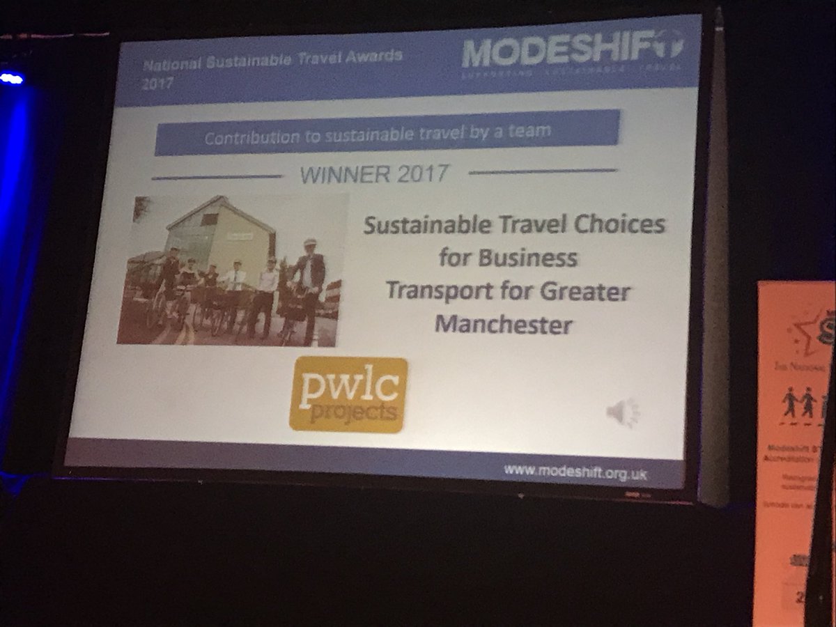PWLCProjects's tweet photo. Congratulations @OfficialTfGM Travel Choices Team on winning the #Modeshift2017 Team of the Year Award @Modeshift1 https://t.co/IjZ2VOUrNk