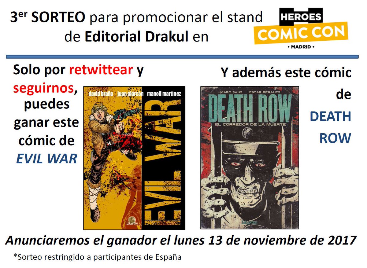 DrakulEditorial's tweet photo. TERCER SORTEO para promocionar el stand de Editorial Drakul en @Heroes_ComicCon
Solo tienes que RETWITTEAR y SEGUIRNOS
MUY FÁCIL! https://t.co/OHxWZA589g