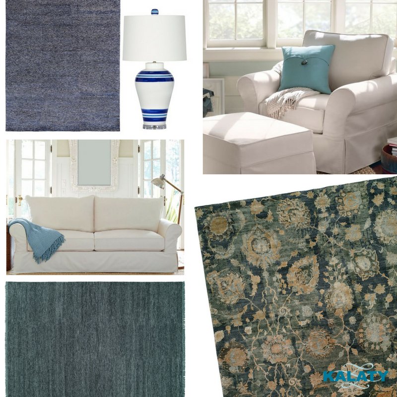 For a #casual coastal beachy vibe, try paring crisp white slipcovered upholstery with one of our #navy or #indigo rugs. Add a nautical striped lamp or two, you’ve achieved the look.   Sofa and chair: Pottery Barn