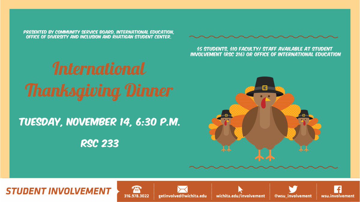 WSU_CSB's tweet photo. You can still purchase your International Thanksgiving ticket! Be sure to stop by RSC 216 to purchase them! https://t.co/V2vZbsiKz9