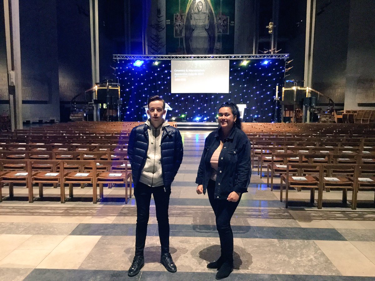 coventrycollege's tweet photo. Well done to our #workexperience business students Josh & Anneta who have done an excellent job at tonight's Coventry & Warwickshire Apprentice Awards 2017. Thank you to everyone @962TouchFM #cwapprenticeawards https://t.co/u2VXra7O6x