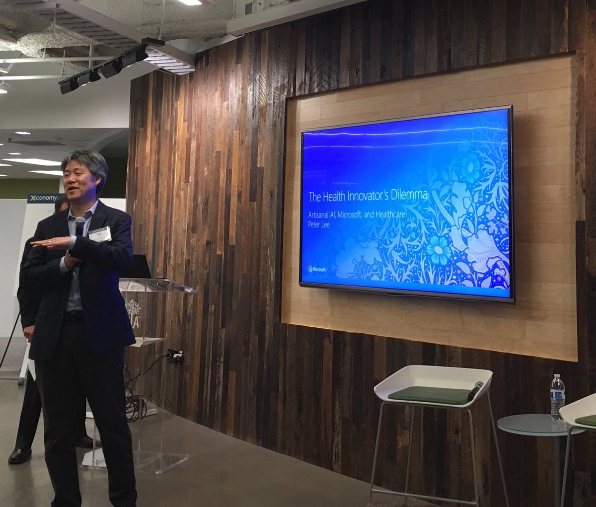 sprague's tweet photo. The “Health Data Funnel” prevents innovation. Signing intents to open data is easy; getting it in the right hands is hard. @peteratmsr #xconsea https://t.co/ZMwXJ7vE7D