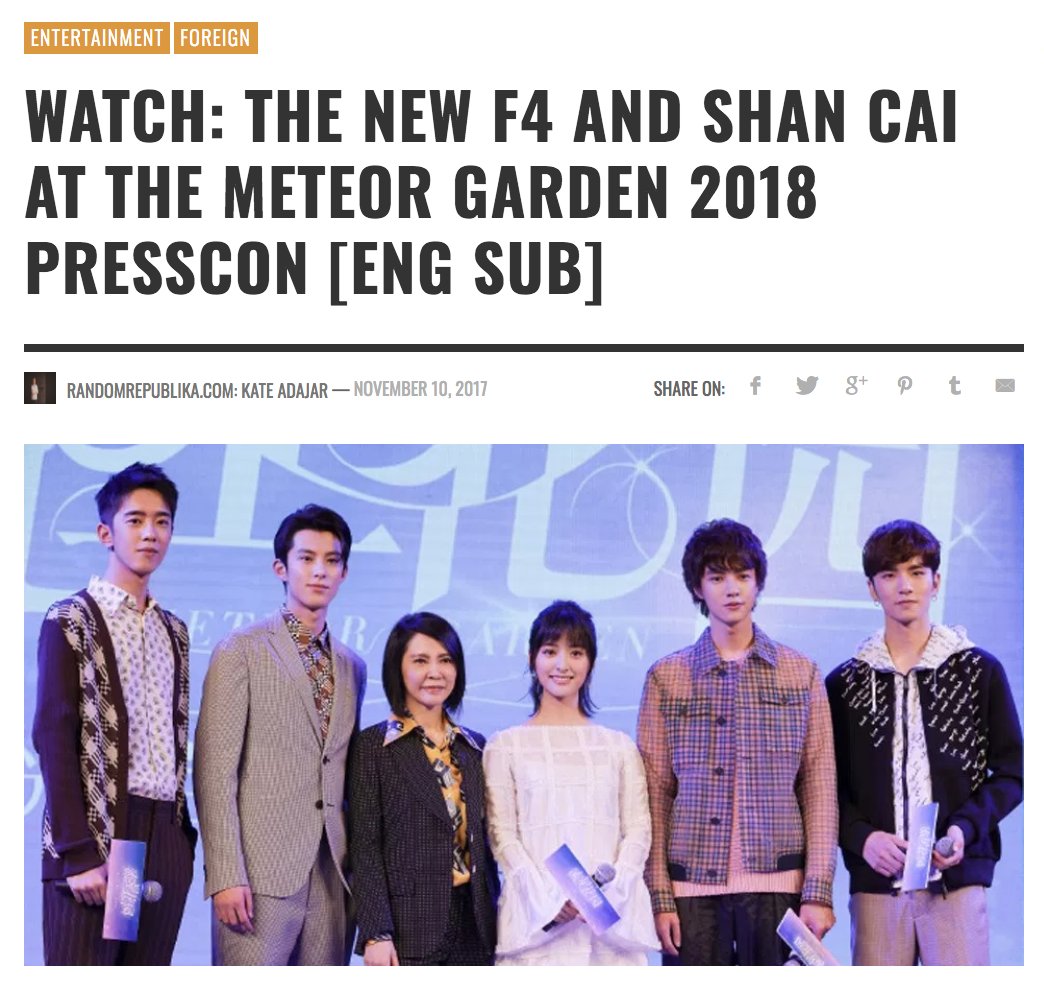 Random Republika On Twitter Watch The New F4 And Shan Cai At The Meteor Garden 2018 Presscon Eng Sub Https T Co 3oegc043f6 Meteorgarden2018 Meteorgardenremake Newf4 F4 Daomingsi Shenyue Dylanwang Connorleong Darrenchen Caesarwu
