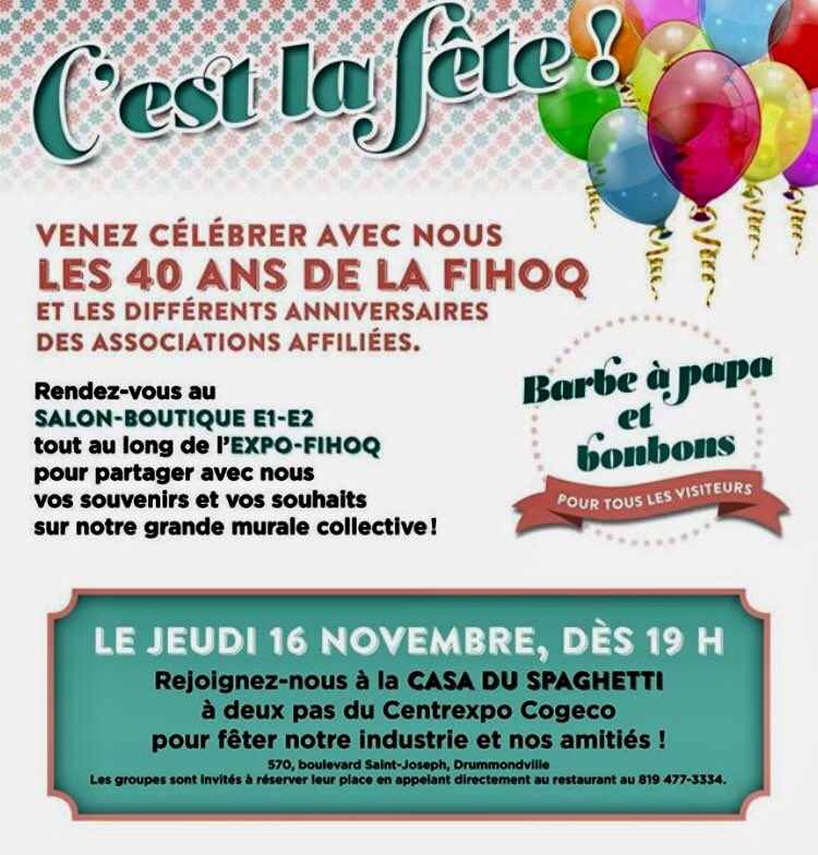 FIHOQ's tweet photo. Les 40 ans de la @FIHOQ ça se souligne lors de #ExpoFIHOQ https://t.co/to5Q2p2Fx7