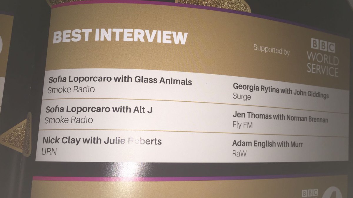 WestminsterSU's tweet photo. Huge congratulations to @Smoke_Radio's Sofia Loporcaro on both Gold and Silver awards for Best Interview at the #SRAs #studentradio  #studentmedia @media_smoke https://t.co/QfryvNTrvV