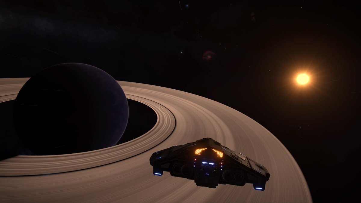CmdrZWP's tweet photo. A beautiful ringed blue gas giant only 74 Ls from the hosts star #EliteDangerous #IPX #ProjectOrpheus https://t.co/I2upBjC40W