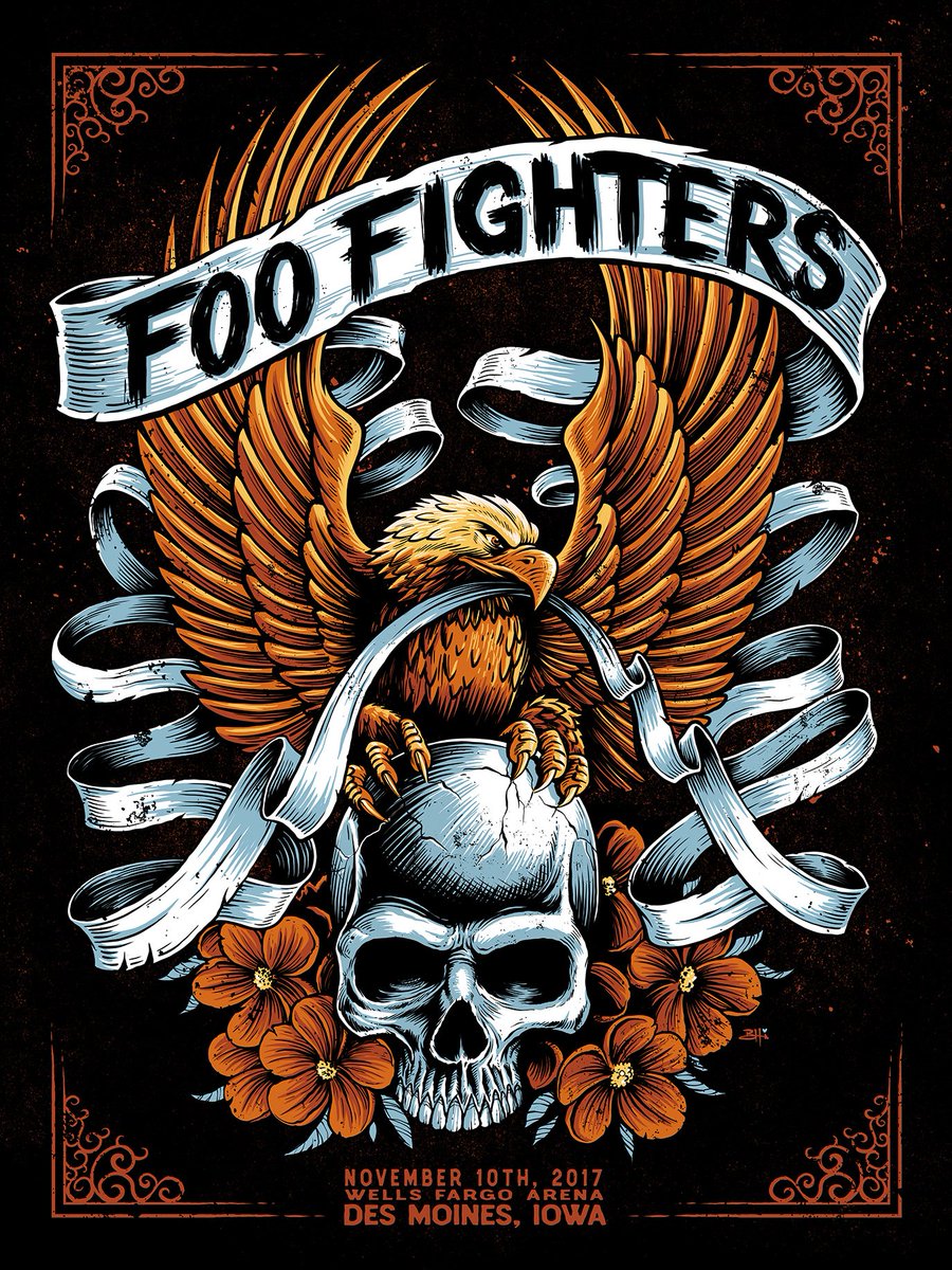 DES MOINES!! TONIGHT <a href="/IAEventsCenter/">Casey's Center</a> 
🎫  bit.ly/FFIOWA 
6:00  Doors Open 
7:30  <a href="/TheStruts/">The Struts</a> 
8:45   FOO FIGHTERS
🖌 Brandon Heart