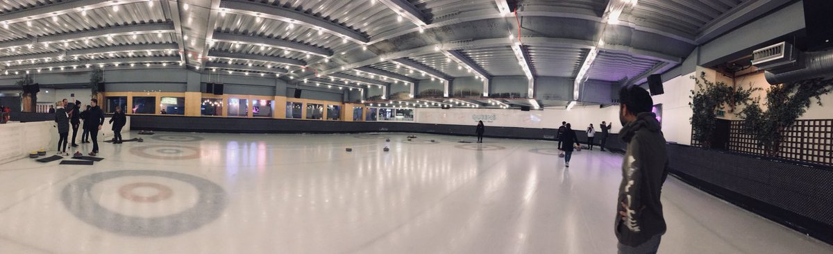 CLShelly08's tweet photo. Team got curlin’ at @queens_ice_bowl and loved it! #queensway #sliders #curling #teamouting #companyculture #theyseemesliding @rplanme https://t.co/4PPAZVfSj6