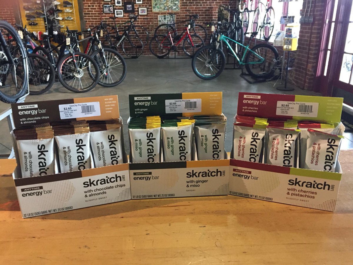 VeloCity_Cycles's tweet photo. The new @SkratchLabs Anytime Bars have arrived at the shop! 2 sweet flavors &amp; one savory, all delicious. #superyummydelicious https://t.co/C3MG9oiFCz