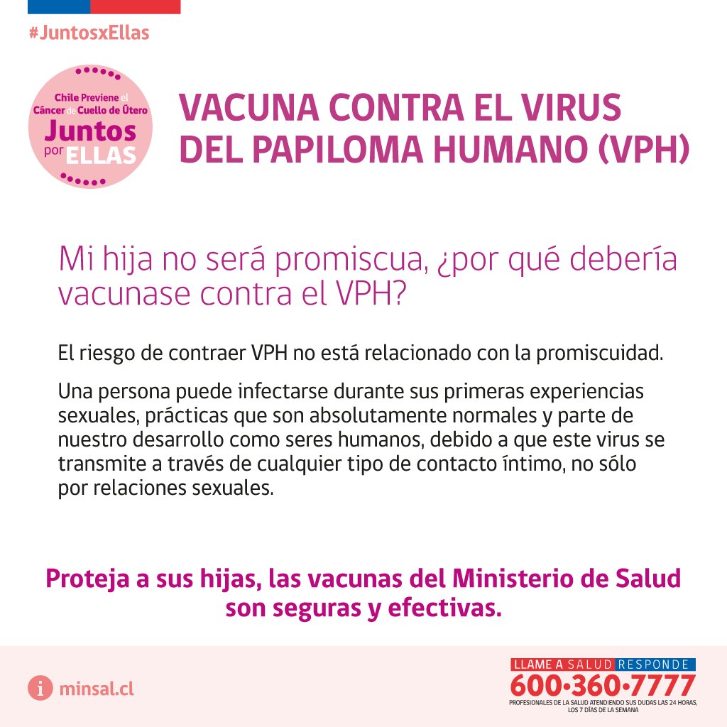 ministeriosalud's tweet image. Mi hija no será promiscua ¿Por qué debería vacunarla contra el VPH? #JuntosXEllas más información en web.minsal.cl/vacunacion-con…
