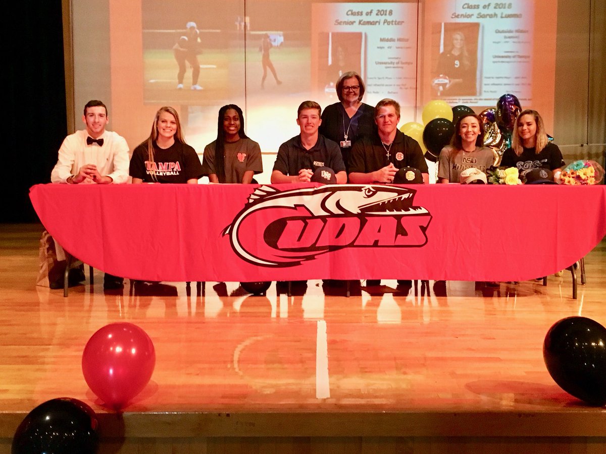 KarenMChenoweth's tweet photo. Congrats to these Cuda student athletes who signed letters of intent today. See👇.  TY AD Fuller for a wonderful ceremony! ❤️⚫️⚾️🏐🏀#DedicationAndCommitment #nextchapters @cudanation @NSBHSBarracudas https://t.co/2yYyB4BBod