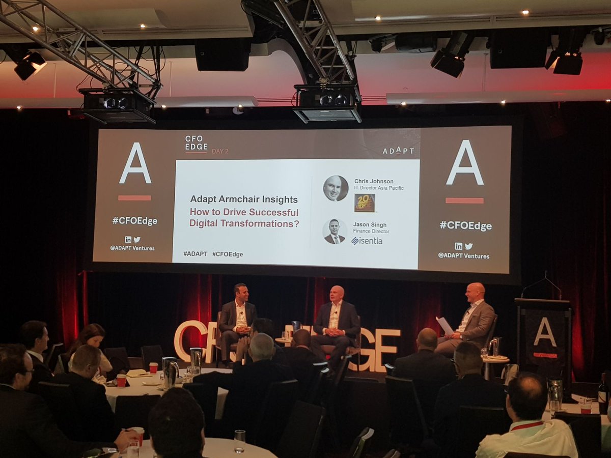 ADAPT_Ventures's tweet photo. @20thcenturyfox's Christopher Johnson, and Jason Singh from @isentia sharing "How to Drive Successful #Digital #Transformations", at the #ADAPT #CFOEdge Experience in Sydney today https://t.co/GpoTKNmcBF