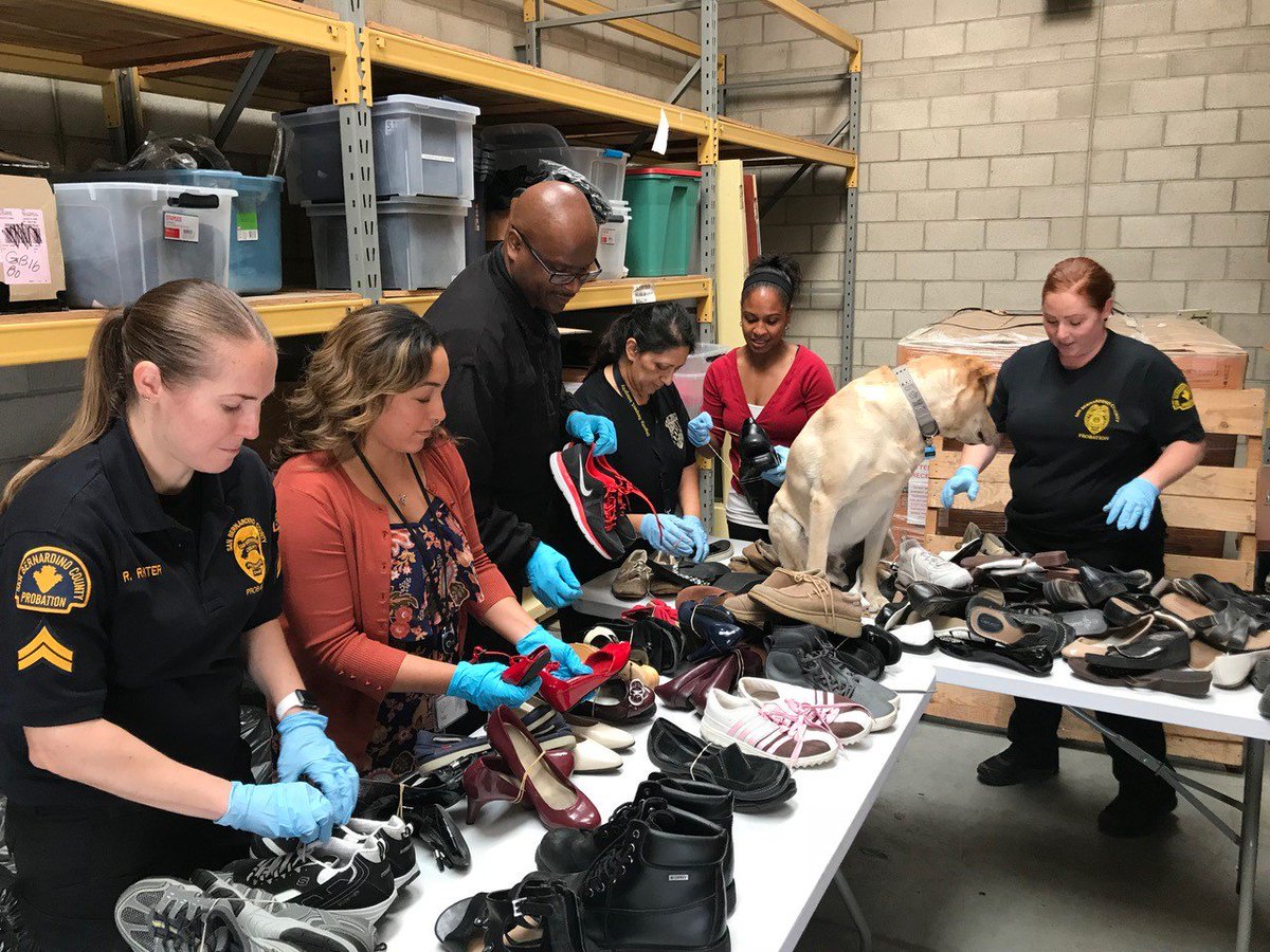 SBCprobation's tweet photo. Today, the Probation Diversity Committee sorted donated shoes for their “Cash4shooz” fundraising effort. So far the committee has collected over 875 pairs of shoes, which will eventually be shipped to families in need. #SBCPDC https://t.co/RMztrNp7mt