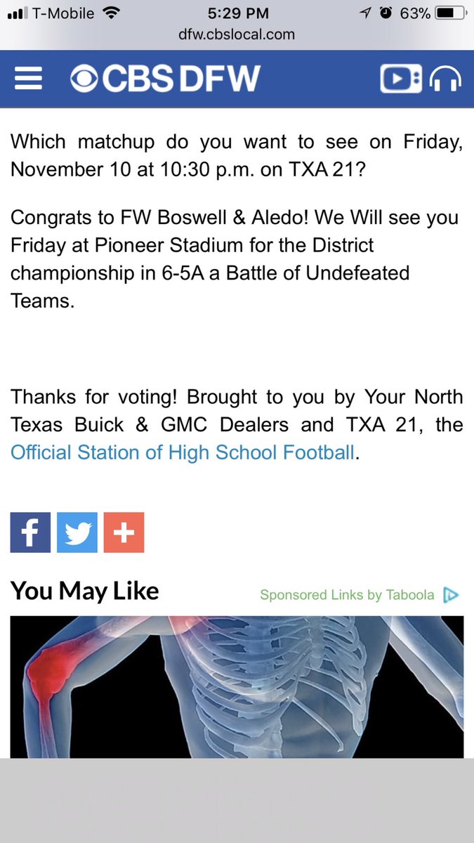 DallasMoralez's tweet photo. Thank you to all that voted. Should be a good game. Both teams undeafeated. #DFW #TXA21 https://t.co/vKK7ICTD57