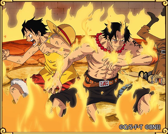 映像電伝虫を発見！
エースが遂に解放された！？“火拳”と“麦わら”の固い絆の兄弟が息の合った戦いを魅せる！！
bnent.jp/optw/　#トレクル