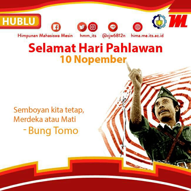 [10 Nopember, Hari Pahlawan]

Selamat Hari Pahlawan! 

-Departemen Hubungan Luar Himpunan Mahasiswa Mesin FTI-ITS 2017/2018-