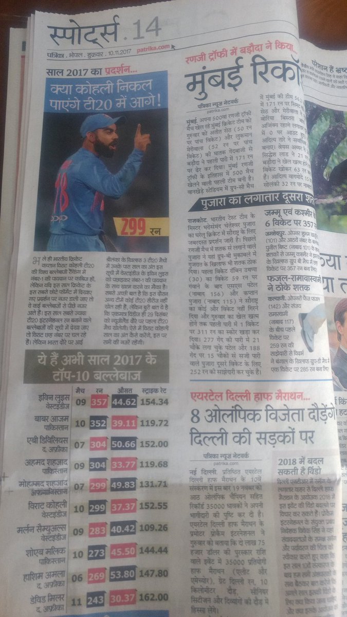 VickyYa03037609's tweet photo. पत्रिका अखबार (भोपाल)ने टॉप 10 बल्लेबाजो में भारत के विराट कोहली को बताया वेस्टइंडीज का खिलाड़ी https://t.co/LeS46G3UYs
