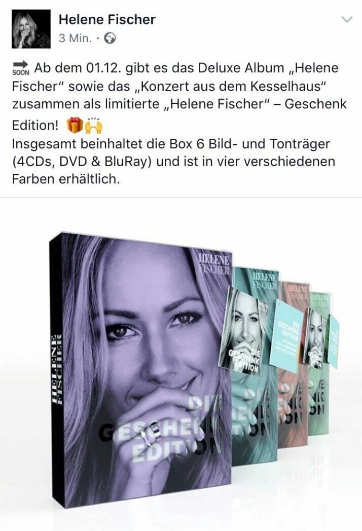 helenefischer_'s tweet photo. Ab den 1.12 gibt es die limitierte Geschenk Edition 🎁🙌 #helenefischer https://t.co/gxDpHnwxJm