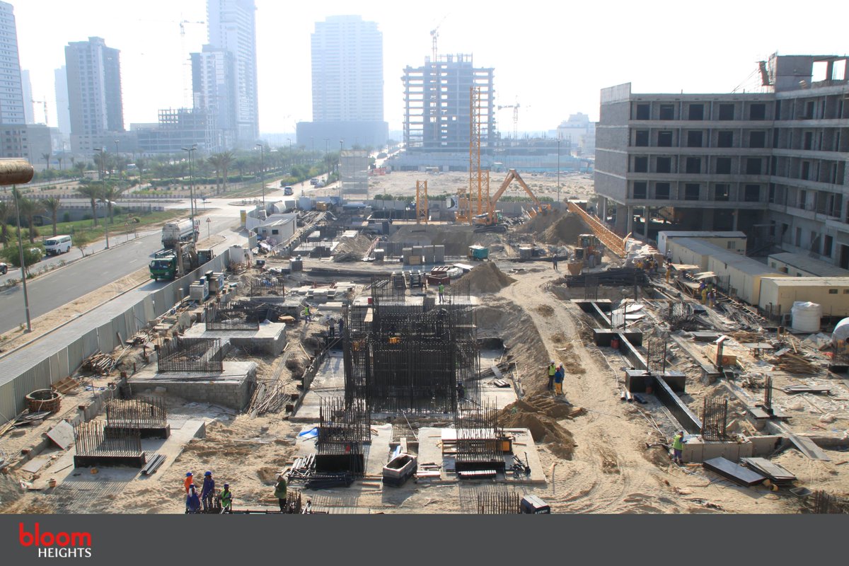BloomHolding's tweet photo. #ConstructionUpdates: The #BloomHeights project, located in JVC, is in full swing. Work is advancing on the tower foundation. https://t.co/Z1T1yEa12j