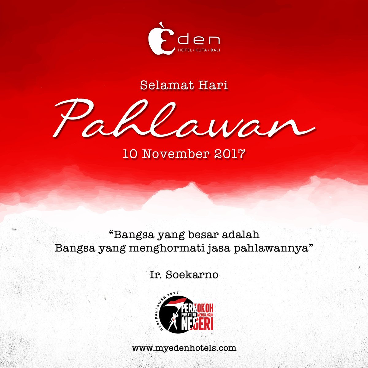 Selamat hari pahlawan 10 November 2017
#haripahlawan #10november #herosday #edenhotelkutabali #bali