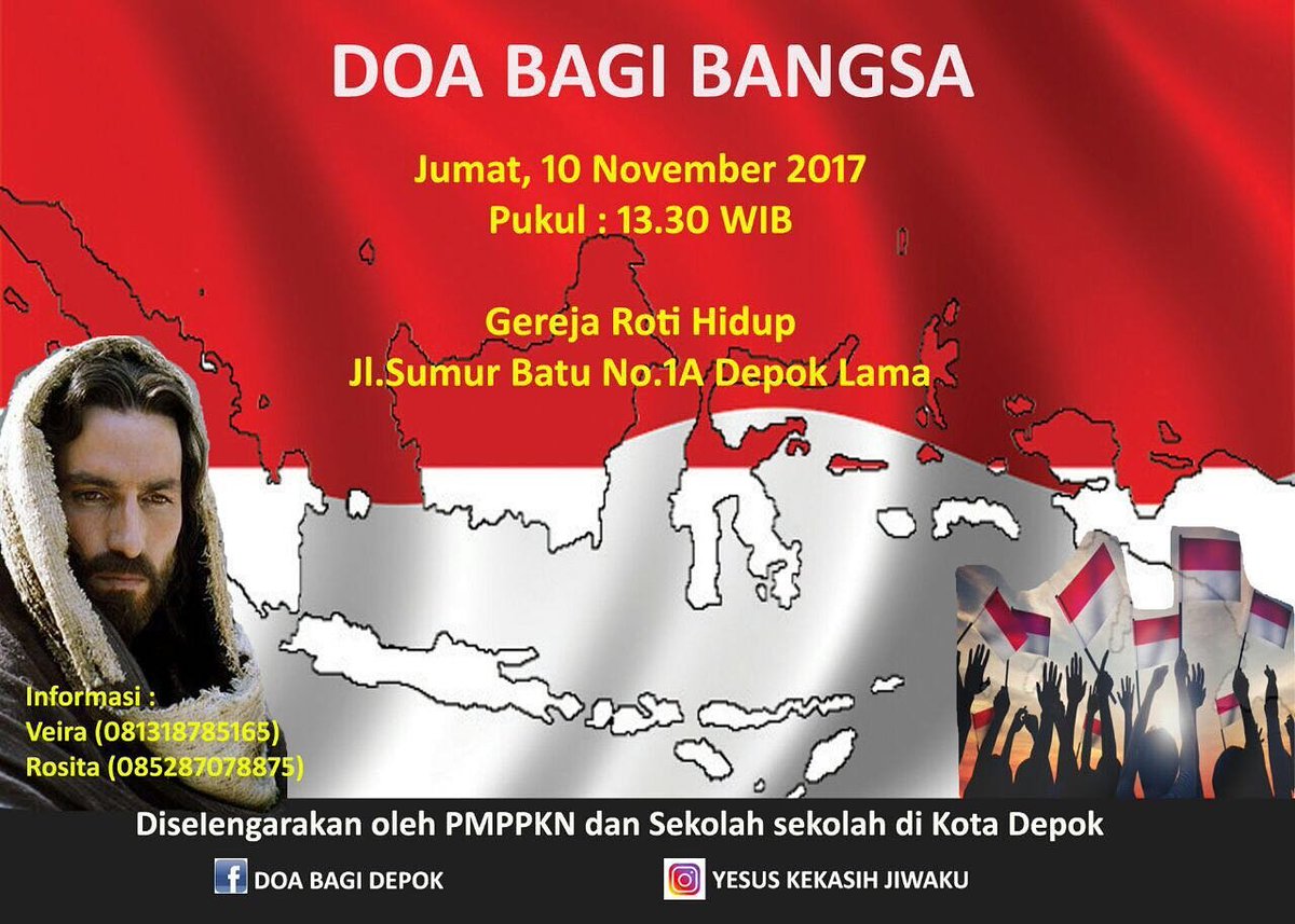 RevivalDepok's tweet photo. Shalom, kami mengundang teman-teman sekalian untuk bersama-sama menghadiri KKR Doa Bagi Bangsa. 

Informasi :
Viera 081318785165
Rosita 085287078875

#DoaBagiBangsa
#HariPahlawan 
#Depok https://t.co/HC1yz4DaAL