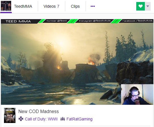 FatRatGaming's tweet photo. LIVE! @teed Streaming Call of Duty: WWII https://t.co/HTnUMueK7n #twitch #teedmma #mma #gamer .. #fatratgaming https://t.co/eWZmLST3At