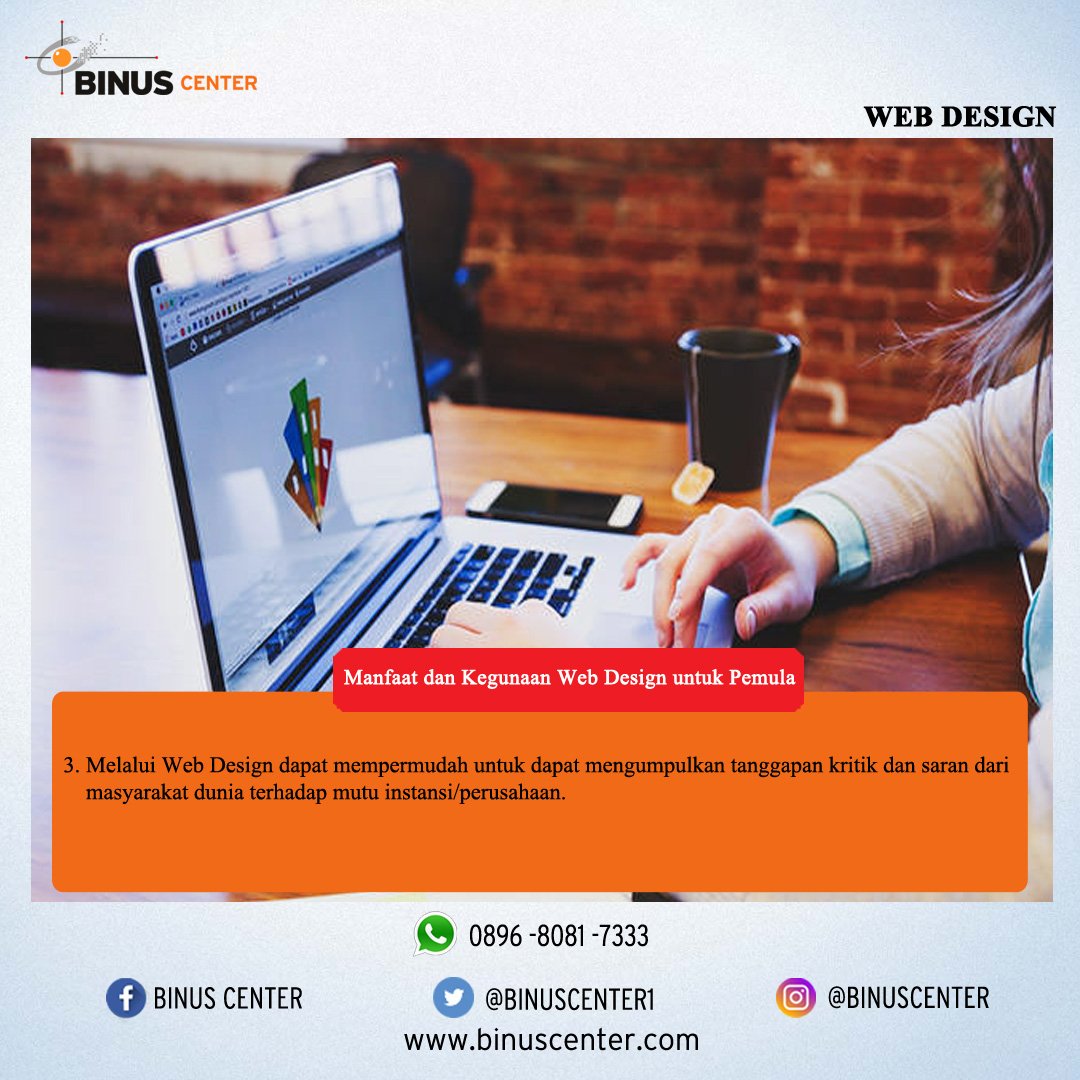 BINUSCENTER1's tweet image. Hey guys, yuk simak apa itu manfaat web design .... #binuscenter #webdesign #tipswebdesign #webdesigninfo #infowebdesign #kursuswebdesignjakarta #kursuswebdesign #kursuskomputer #kursuskomputerjakarta