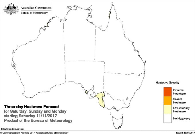 BOM_SA's tweet photo. Possible low level #heatwave for southeast SA as warm days and nights continue. Heatwave forecasts at https://t.co/LEg1xNmYay #tasteofsummer https://t.co/LRBeUX4fb7