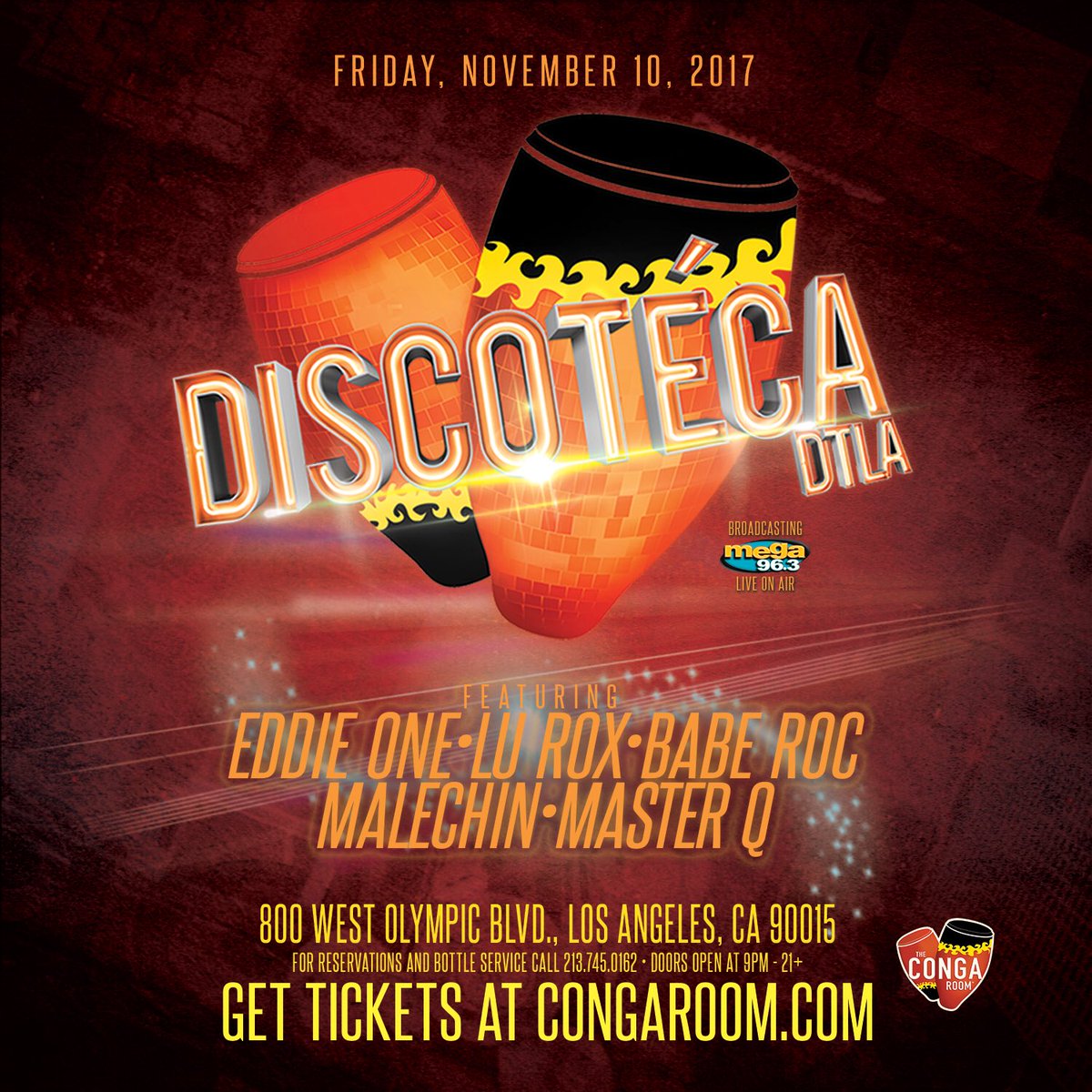 CongaRoom's tweet photo. #DiscotecaDTLA is #LosAngeles' HOTTEST LATIN PARTY on Friday Nights!

Come experience for yourself our 3 Rooms, our #CongaGirls and #CongaBots, 4 Bars, VIP Bottle Service and 5 DJs playing your favorite Latin Party and Dance Music!

Go to: https://t.co/ifZEy2zRV5 https://t.co/5pcbrfpCqp