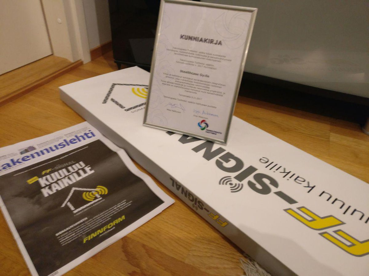 StealthCaseOy's tweet photo. Yesterday was a good day. We got the first price from Teknologiasta tuotteeksi Foundation and the first product containing StealthCase technology was published! https://t.co/RPLHZi1U6Z