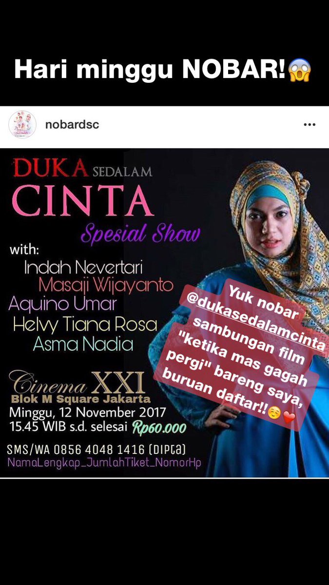 Yuk nobar film <a href="/dscthemovie/">DukaSedalamCinta</a> bareng Inev di BLok M Square, pada hari minggu ini.. buruan daftar ya! see u there!!☺️❤️ <a href="/INEVERSAL_ID/">INEVERSAL INDONESIA</a>