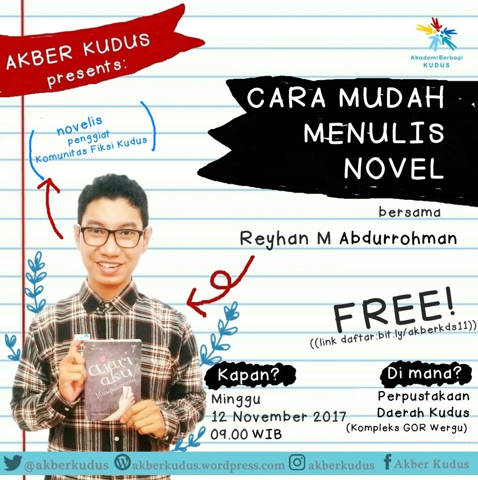 Datang yuk di kelas bulan November
Berbagi bikin happy!
Instagram: <a href="/akberkudus/">Akber Kudus</a>
Twitter: <a href="/akberkudus/">Akber Kudus</a>
Facebook: Akber Kudus
Nara hubung: 085785831664
