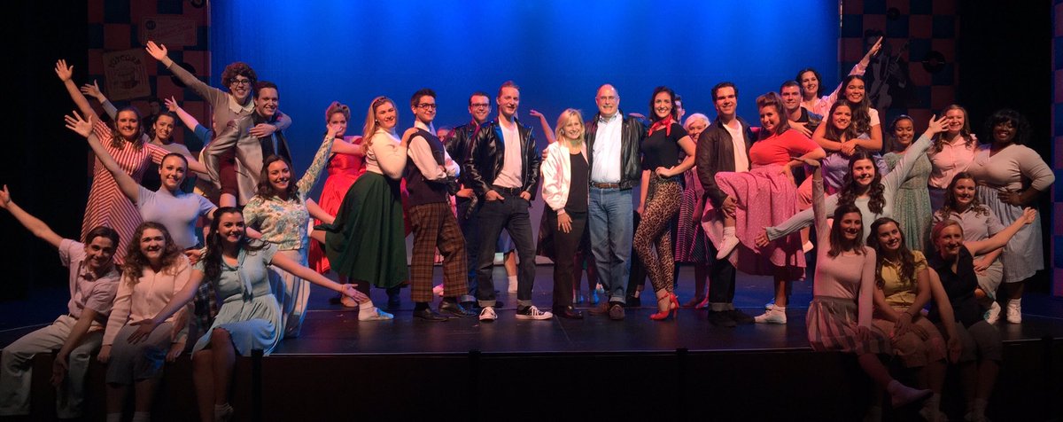 FlyerTheatre's tweet photo. @DaytonPrezSpina is a Greaser! @UDaytonKJSpina is a Pink Lady! Thanks for coming to our dress rehearsal tonight! https://t.co/NNm2Ha0nsv