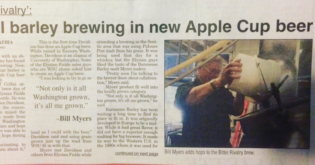 JoesGrainGirl's tweet photo. #BitterRivalry is about to be kegged to be served at all @elysianbrewing pubs prior to the #AppleCup 🍎🌾🍺 #baronessebarley @palousepint https://t.co/C45S4QKRYt