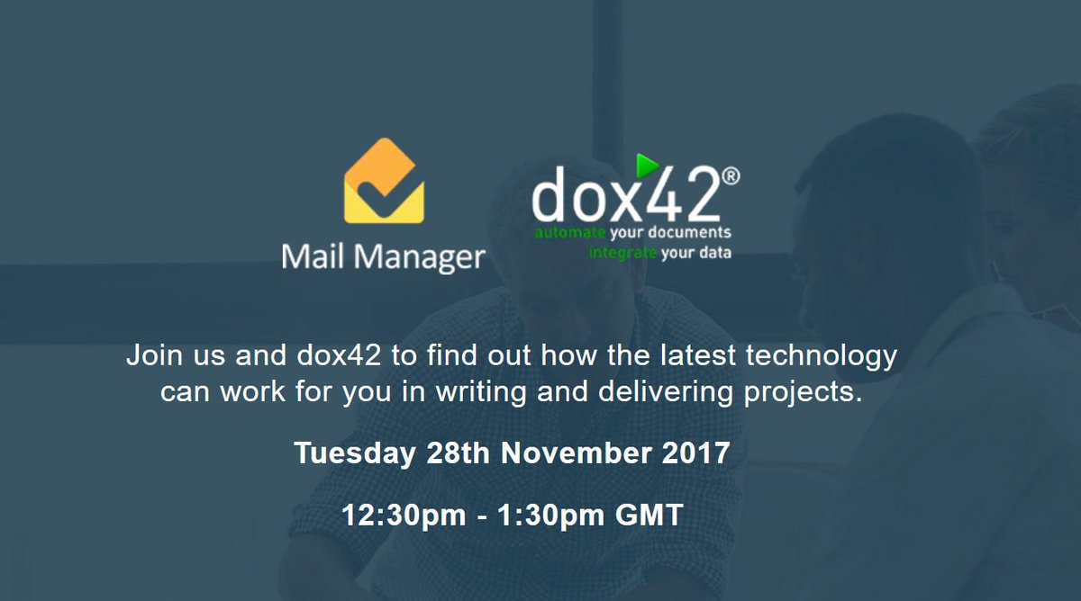 dox42's tweet photo. Register now! "Winning Projects - Bidding and Delivering in the Digital Age" Webinar on November 28th with #MailManager / @28Hands and #dox42! https://t.co/UIWHS4hQSr https://t.co/rUTqYdLD68