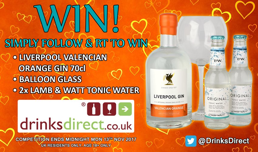 DrinksDirect's tweet photo. It's fabulous #FreebieFriday and we've got the fresh and fruity Liverpool Valencian Orange Gin for you to #win! We'll be giving away a bottle with a balloon glass and two Lamb &amp; Watt Tonics so you can mix up the perfect serve. Simply FOLLOW &amp; RT to enter. #Competition https://t.co/YskrDl62Zp