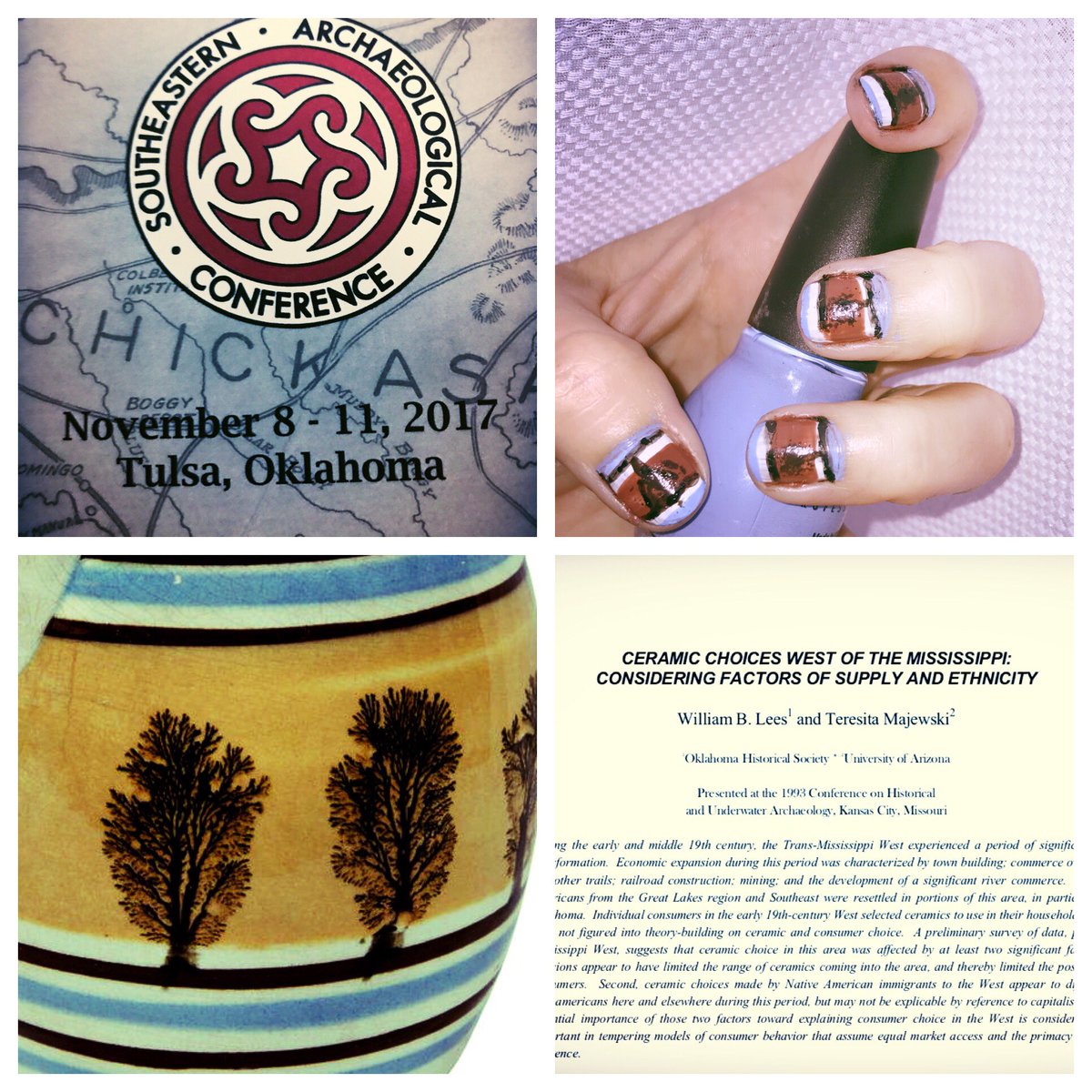 semiller88's tweet photo. Dipped dendritic mocha inspired by Lees & Majewski (1993) historic ceramics found in Creek contexts in Oklahoma. #seac2017 #majolicamani #mochamani #nerdynails #archaeology #manicure @SEACArchaeology https://t.co/yjjwMnzs8q